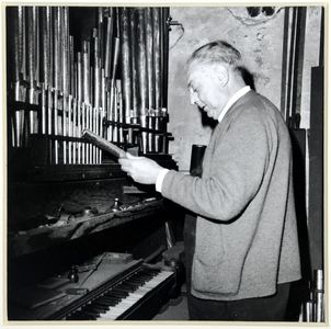 Mr Norman Fitton of Bramley voicing an organ pipe. Image used for one of the photographic illustrations in 