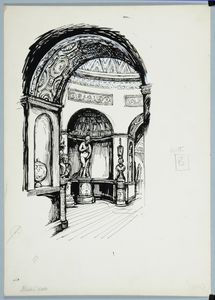 The Sculpture Gallery, Newby Hall. Original drawing used in 