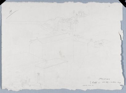 View of Mentone, France, verso, pencil sketch of same subject