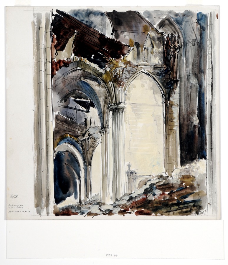 Bomb-damaged aisle of Rouen Cathedral