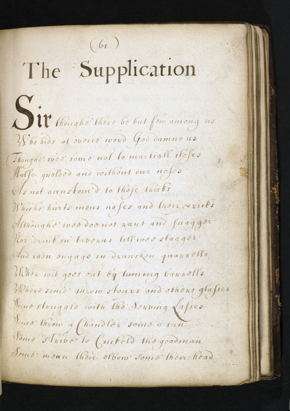 BC MS Lt 27, p. 61: The opening of "The supplication", An extract from Samuel Colvil's 'The Mock Poem', Part I. Image credit Leeds University Library