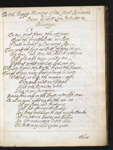 BC MS Lt 87, f. 7r: The opening of Thomas Sprat's panegyric 