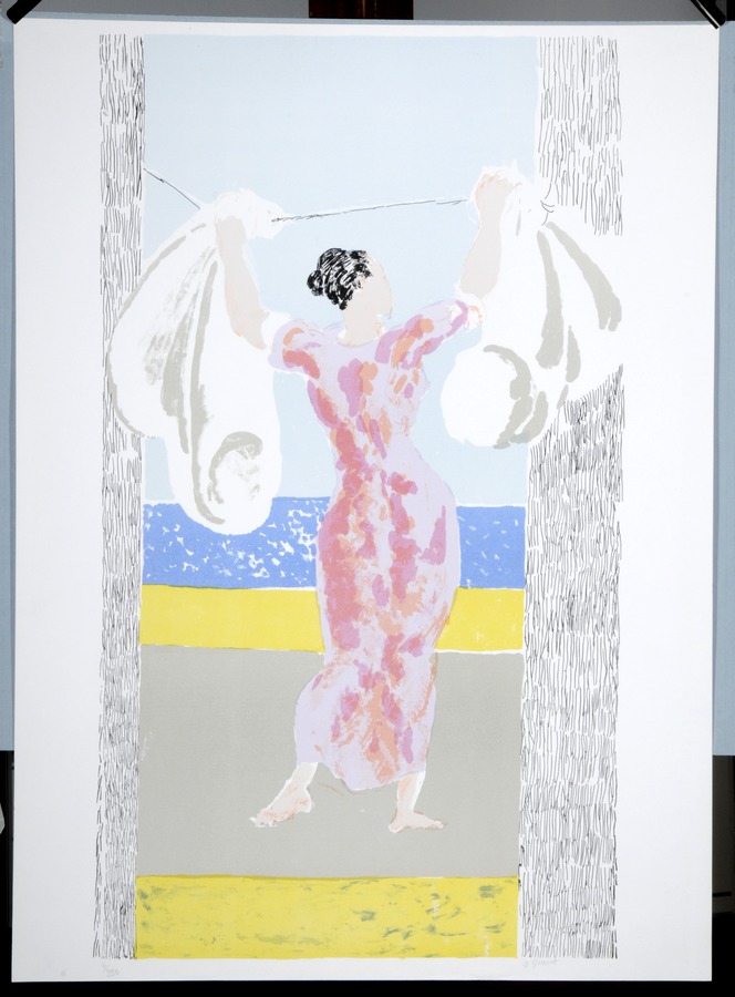 Woman hanging out washing