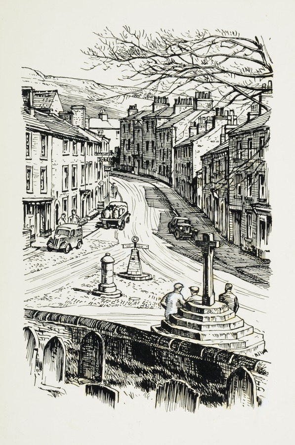 The Street'  (Askrigg Main Street, from the church yard). Original drawing used in 