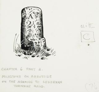 Milestone on Abbotside on the Askrigg to Sedbergh turnpike road. Original drawing used in 