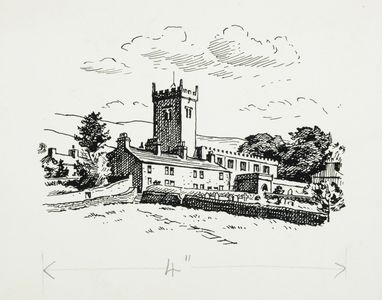 The church from the west. Original drawing used in 