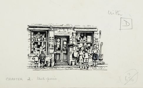 The ironmonger's shop. Original drawing used as a tailpiece in 