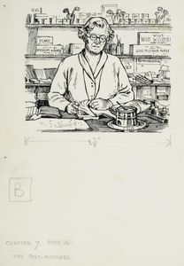 The post-mistress. Original drawing used in 