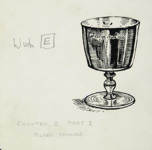 Silver chalice inscribed Askrigg Church, 1666. Original drawing used in 