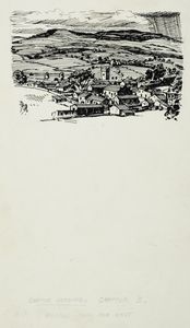 Askrigg from the east. Original drawing used in 