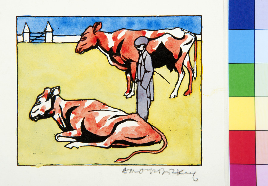 Rural scene of a cowherd