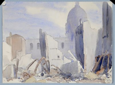 Sketch, St Paul's after the Blitz in September 1941, verso, coastline [probably] English