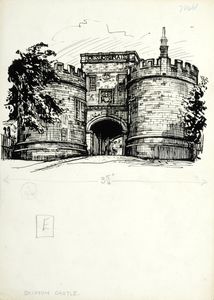 The gatehouse, Skipton Castle. Original drawing used in 