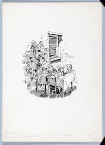 The paved courtyard. Original drawing used in 