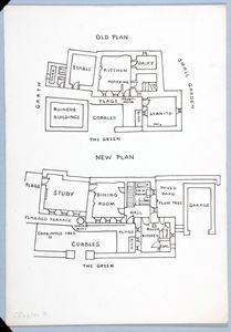 Plan before and after reconstruction. Original drawing used in 