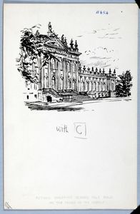 Autumn Sunshine glowed pale gold on the Façade of the Castle' (Castle Howard). Original drawing used in 