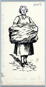 Weaver carrying bobbins (1938). Original drawing used as a tailpiece in 