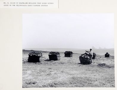 Mr K.Eddon of Goathland building turf rooks within sight of the Fylingdales Early Warning Station. Probably associated with the series of photographs used to illustrate  
