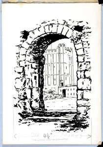 The Castle Keep of Richmond. Original drawing used in 