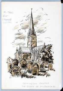 Headstones leaned out of long plumed grasses' (Patrington Church 'The Queen of Holderness'). Original drawing used in 