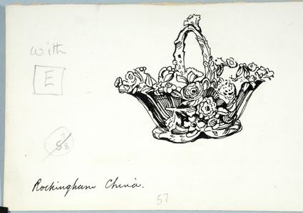 Rockingham China:encrusted china basket. Original drawing used in 