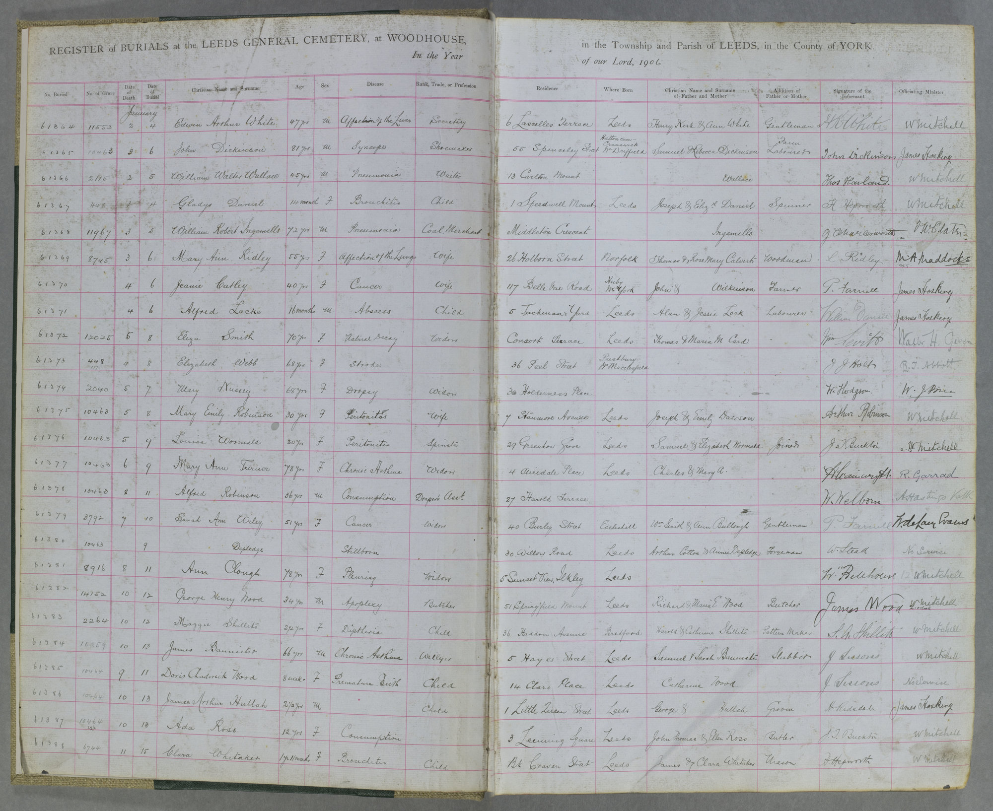 Burial Register 18 Image credit Leeds University Library